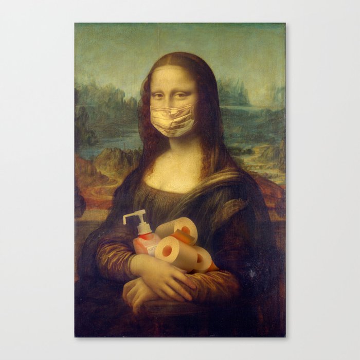 Mona Lisa in the golden mask. Pandemic main things Canvas Print
