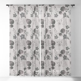 Whimsical Black Floral Pattern Sheer Curtain