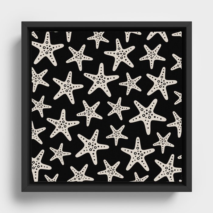 Sweet Starfish Pattern 249 Black and Linen White Framed Canvas