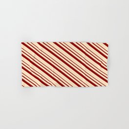 [ Thumbnail: Bisque & Dark Red Colored Lines/Stripes Pattern Hand & Bath Towel ]