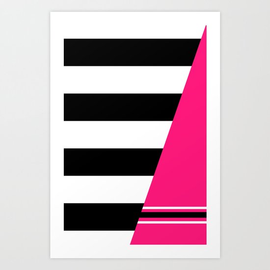Black, white and neon pink stripes Art Print