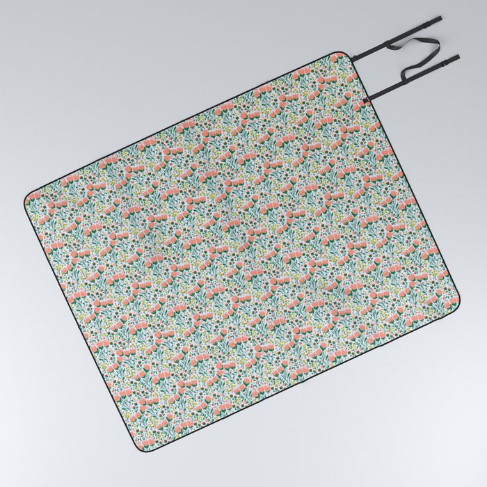 Mini Coral Tulips Picnic Blanket