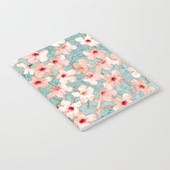 Shabby Chic Hibiscus Patchwork Pattern in Peach & Mint Notebook