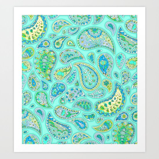Lemon, Mint and Lime Paisley Art Print