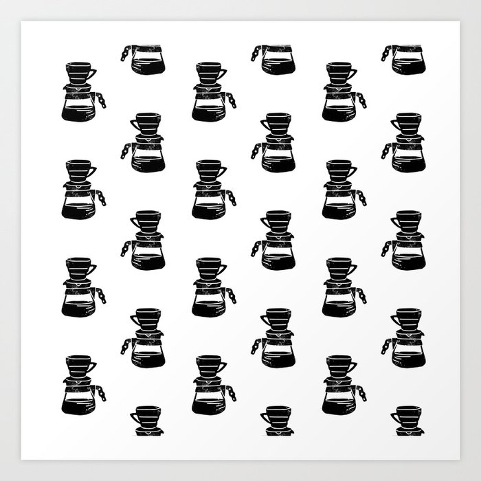 Hario V60 Coffee Maker Linocut Black And White Drinks Pattern Kitchen Art Print By Monoo Society6