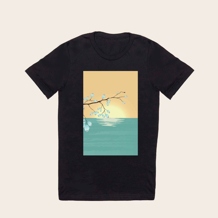 Delicate Asian Inspired Image of Pastel Sky and Lake with Silver