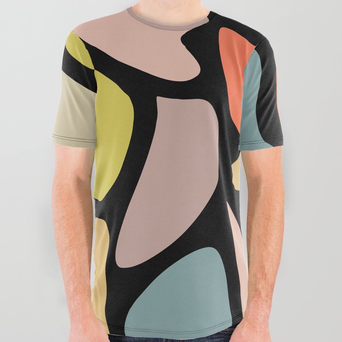 Pastel Blobs on Black All Over Graphic Tee