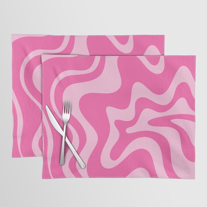 Retro Liquid Swirl Abstract Pattern in Y2K Pink on Pink Placemat