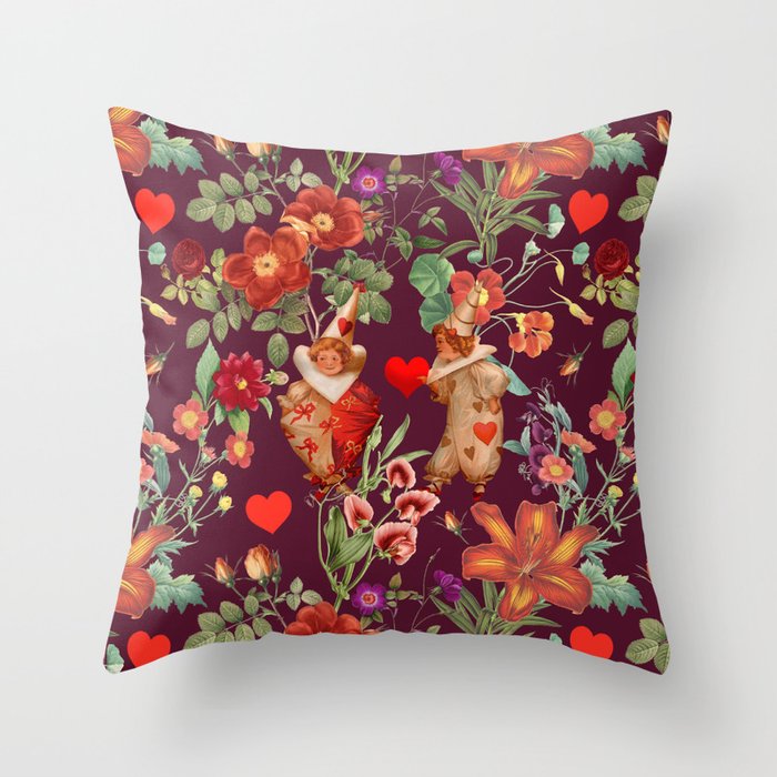 Valentine's Day in the Blooming Rose Garden - Burgundy Throw Pillow
