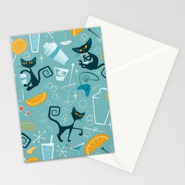 Mid century modern atomic style cats and cocktails Stationery Cards