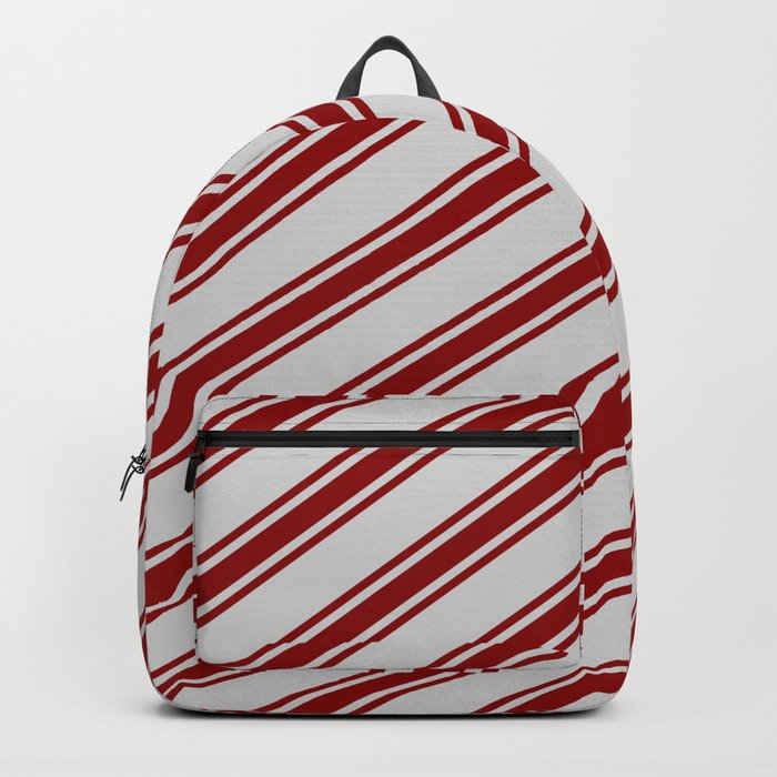Light Grey and Dark Red Colored Striped Pattern Backpack