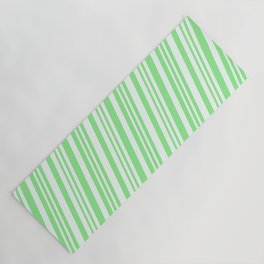 [ Thumbnail: Mint Cream & Light Green Colored Striped Pattern Yoga Mat ]