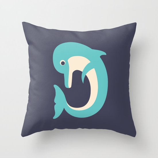 Letter D // Animal Alphabet // Dolphin Monogram Throw Pillow