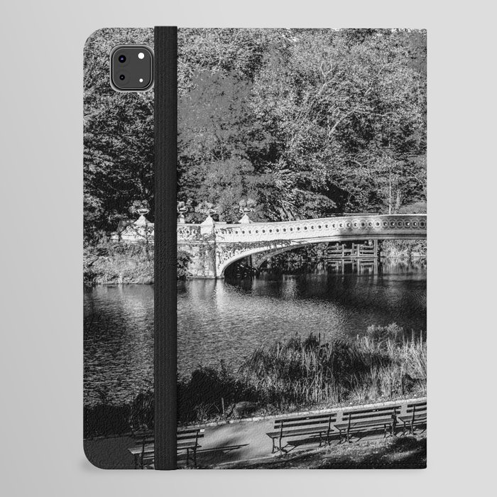 Central Park Bow Bridge in New York City black and white iPad Folio Case