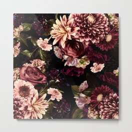 Vintage & Shabby Chic- Real Chrysanthemums Lush Midnight Flowers Botanical Garden Metal Print