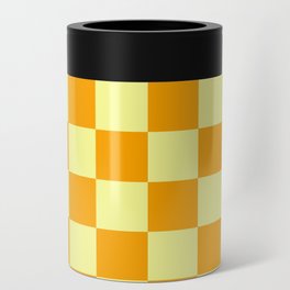 Orange and Pastel Yellow Checkerboard  Can Cooler