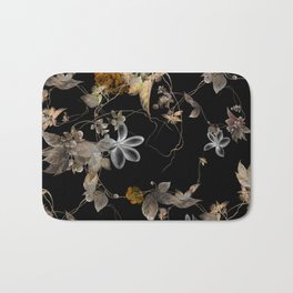 Watercolor painting of leaf and flowers, seamless pattern on dark background Bath Mat