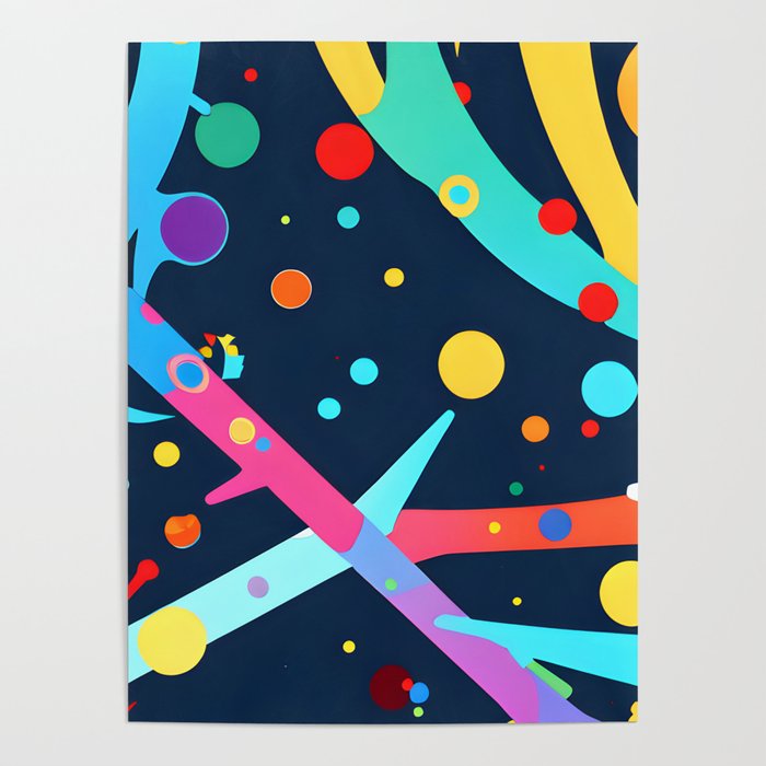 Colorful circles, dots and Lines group on a dark background Poster