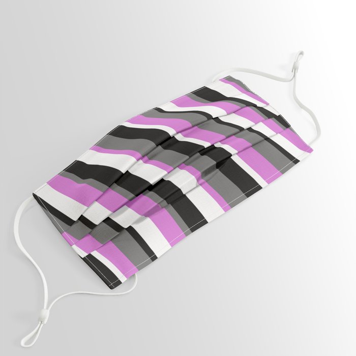Dim Gray, Orchid, White & Black Colored Stripes/Lines Pattern Face Mask