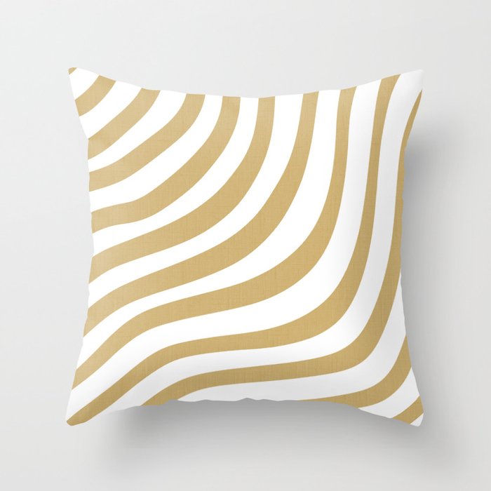 Luxe Gold Wavy Seaside Ocean Resort Modern Contemporary White Metallic Rich Stripes Throw Pillow
