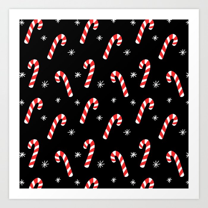 Candy Cane Pattern (black/red/white) Art Print