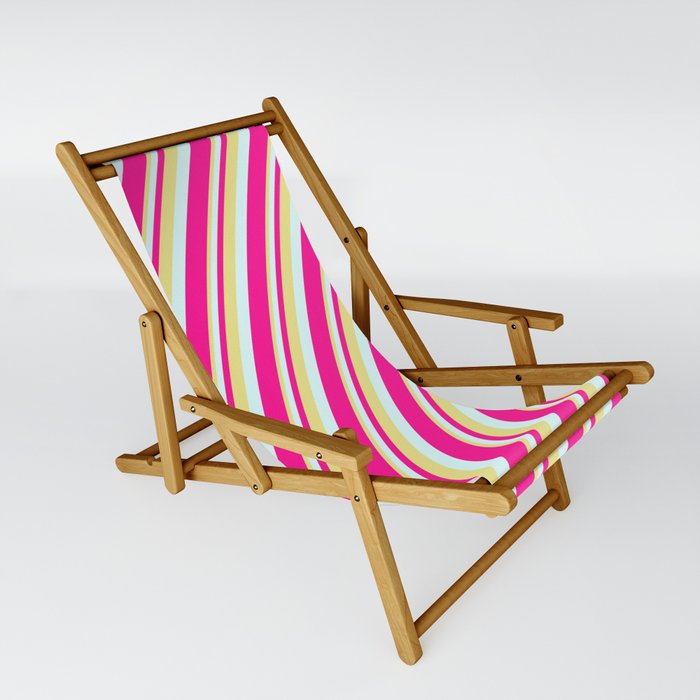 Tan, Light Cyan & Deep Pink Colored Striped Pattern Sling Chair