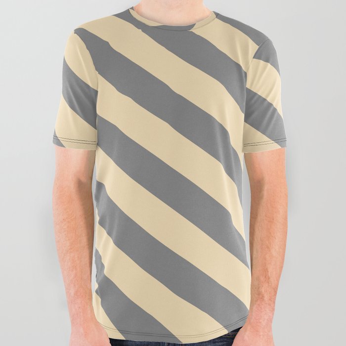 Grey & Tan Colored Lines Pattern All Over Graphic Tee