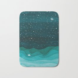 Starry Ocean, teal sailboat watercolor sea waves night Badematte | Pattern, Vapinx, Travel, Painting, Stars, Teal, Night, Zen, Sea, Waves 