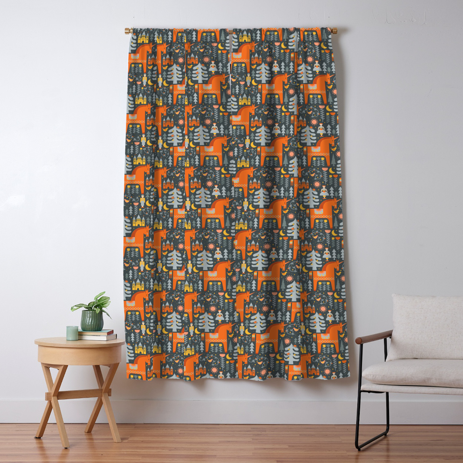 Scandinavian Fairy Tale Gray Orange Blackout Curtain By Latheandquill Society6