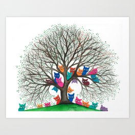 Connecticut Whimsical Cats in Tree Art Print