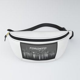 Toronto Canada Nighttime Skyline over Water Black and White Fanny Pack