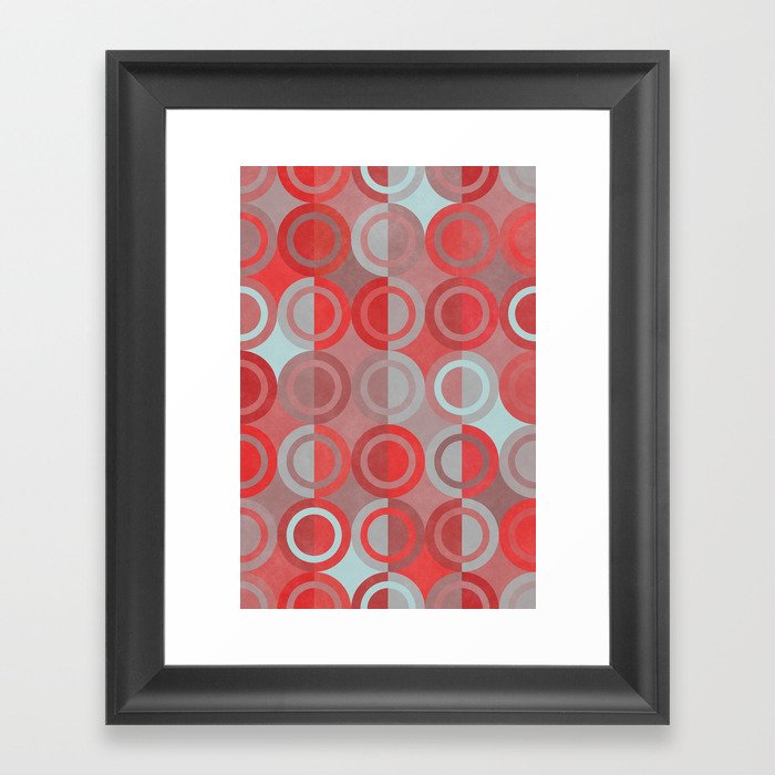 Geometric Shapes Grey Red Circles Framed Art Print