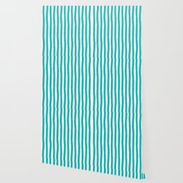 Turquoise and White Cabana Stripes Palm Beach Preppy Wallpaper