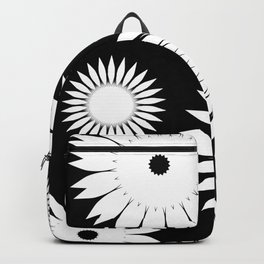 Minimalist Black White Floral Backpack | Abstract, Twotoned, White, Fabric, Artdeco, Black, Daisies, Contemporary, Modern, Pattern 