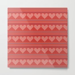 Christmas Pattern Knitted Stitch Red Heart Metal Print