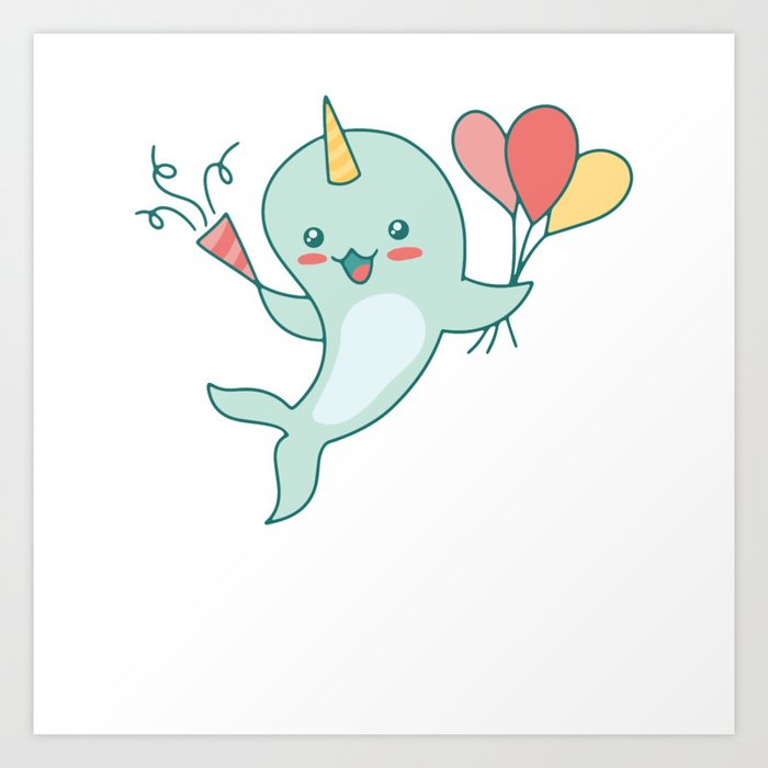 Narwhal Cute Whale Ocean Unicorn Party Narwhals Art Print