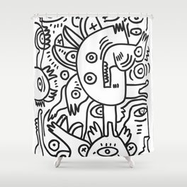 Black and White Graffiti Cool Funny Creatures Shower Curtain