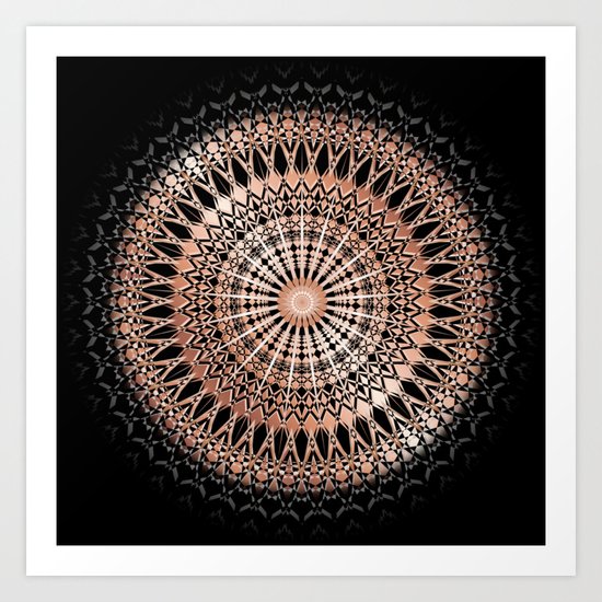 Rose Gold Black Mandala Art Print