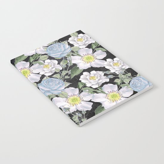 Vintage Rose Pattern Blue On Chalkboard Notebook