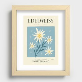 Edelweiss of Switzerland | Matisse-Style Vintage Floral Print | Blue & White Recessed Framed Print