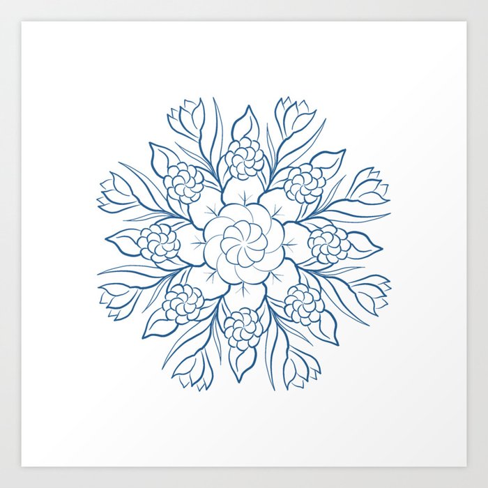 Blue Floral Mandala Art Print