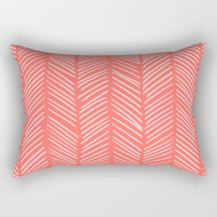 Coral Herringbone Rectangular Pillow