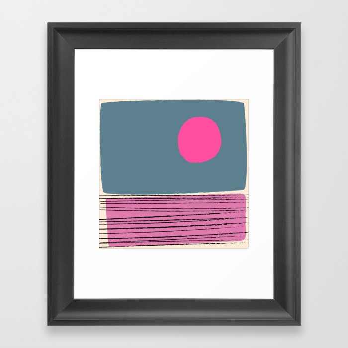 Shore - Pink and Blue Minimalistic Colorful Sunset Art Design Pattern  Framed Art Print