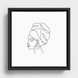 African woman in a line art style with abstract shapes. Isolated on white. Framed Canvas