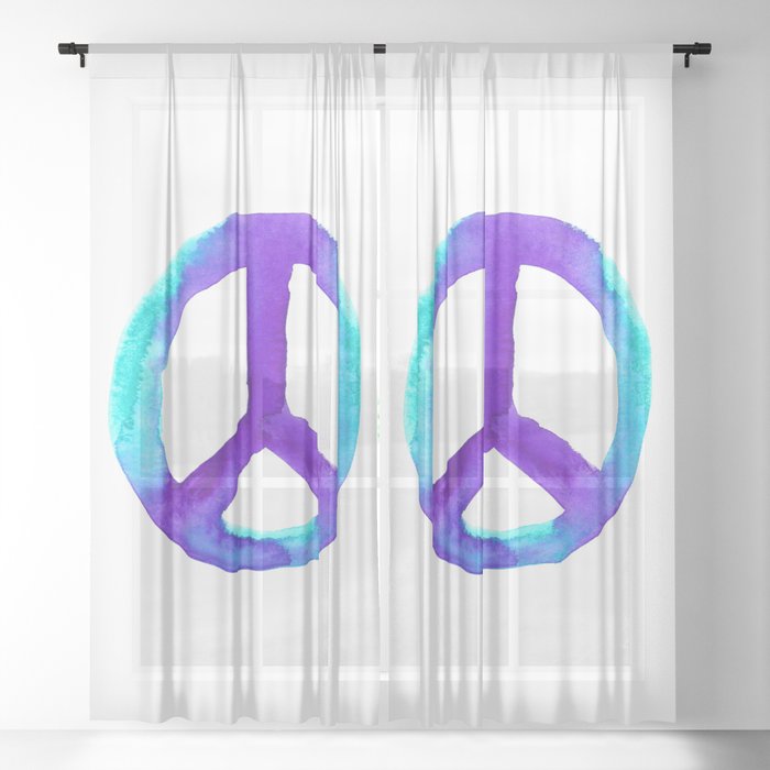 Turquoise Purple Peace White Tiedye Sheer Curtain By Laurabethlove