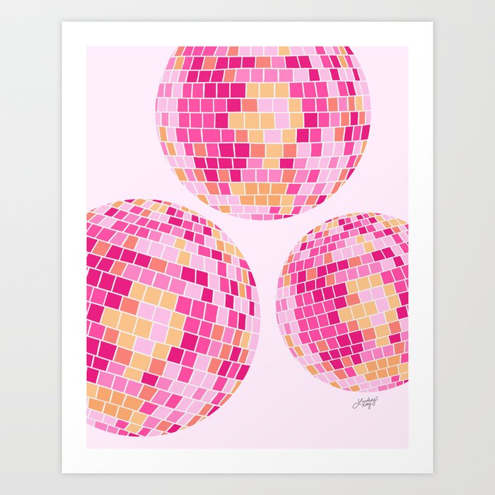 Disco Balls Illustration (Pink/Yellow Palette) Art Print