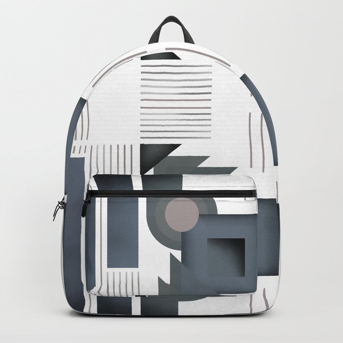 Geometric Abstract 1 with Silver Details on White Backpack