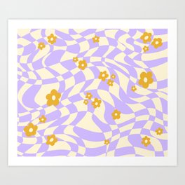 Dizzy Daisy Lilac Chequerboard Art Print