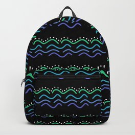 Waves at Nighttime  Backpack | Subtle, White, Original, Blues, Calm, Moody, Drawing, Green, Black, Hand Drawn 