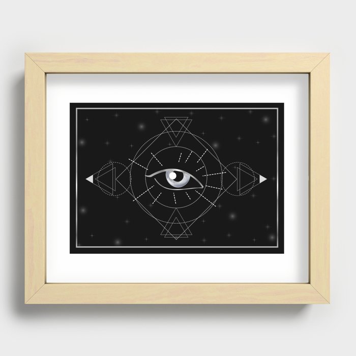 Esoteric Third Eye of providence in magical triangles and orbs in space Recessed Framed Print